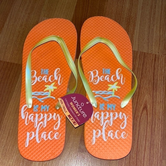 Juncture women’s The Beach is my Happy Place Rubber FlipFlops Orange Size 7/8 - Picture 2 of 5